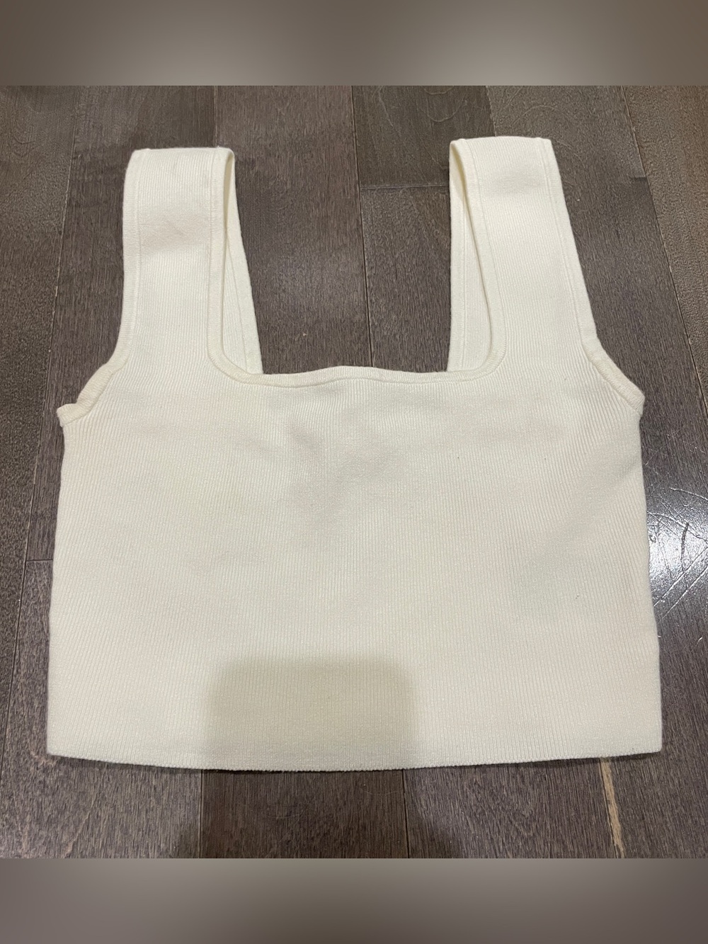 H&M Cream Ribbed Square-Neck Crop Top